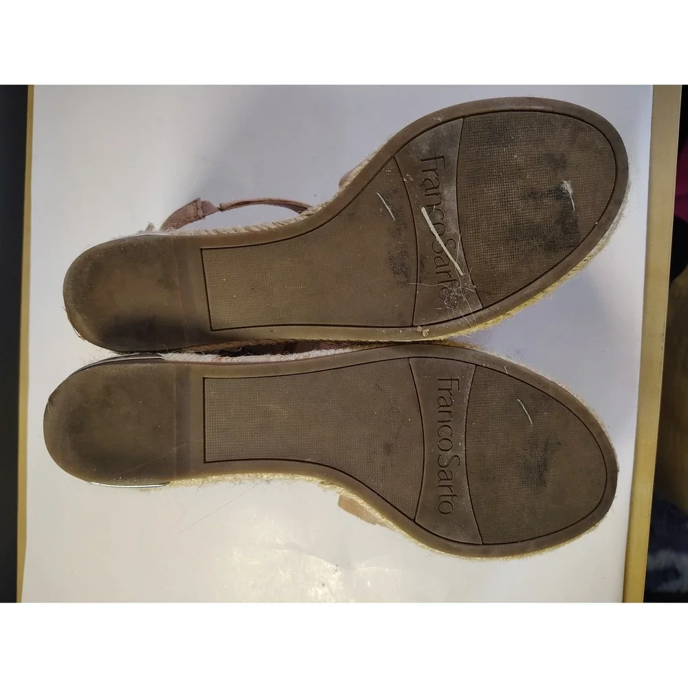 Franco Sarto L-Celestial Tan Leather Espadrille Wedge Sandals Women's 7.5‎ M